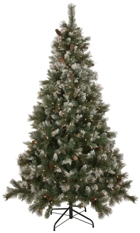 6.5' Pre-lit Snow Valley Pine Artificial Christmas Tree  Clear Lights