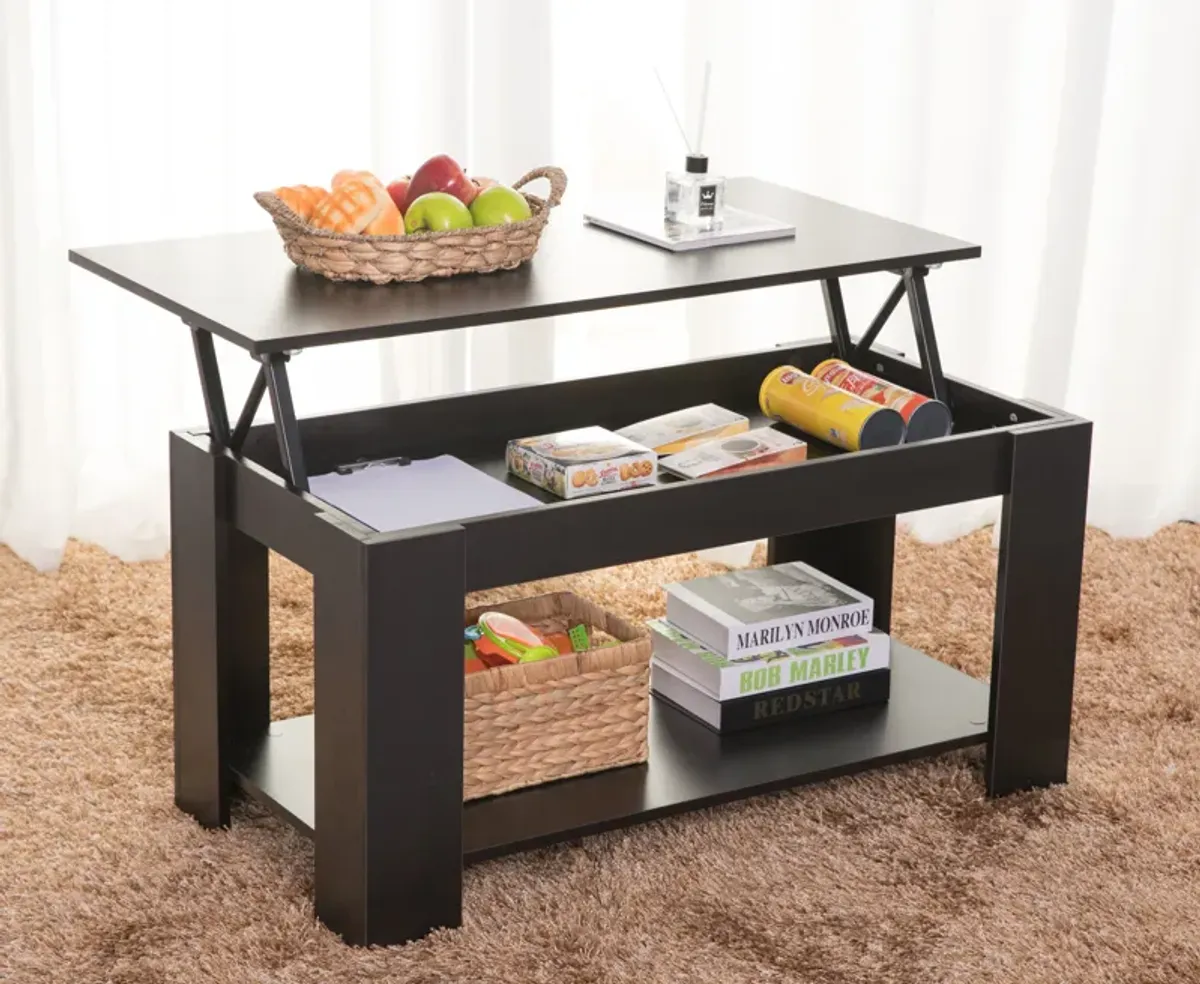 Modern Wood Coffee Table with Lift Tabletop, Black