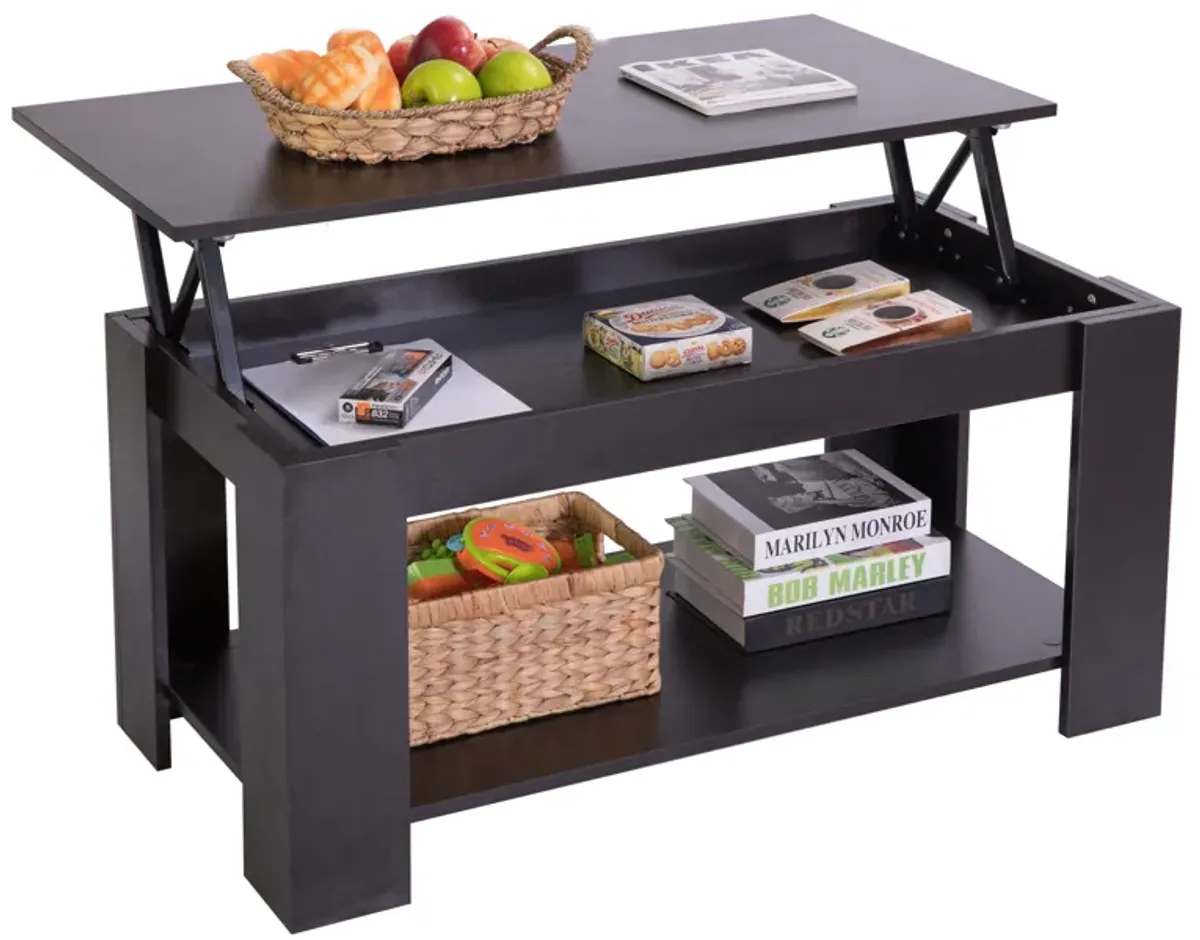 Modern Wood Coffee Table with Lift Tabletop, Black