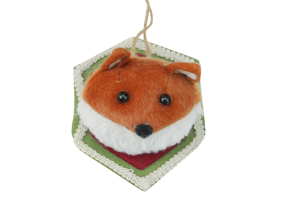 4.75" Brown and Cream Stuffed Fox Head Plaque Christmas Ornament