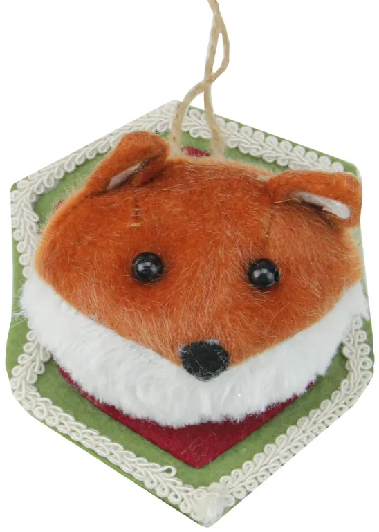 4.75" Brown and Cream Stuffed Fox Head Plaque Christmas Ornament