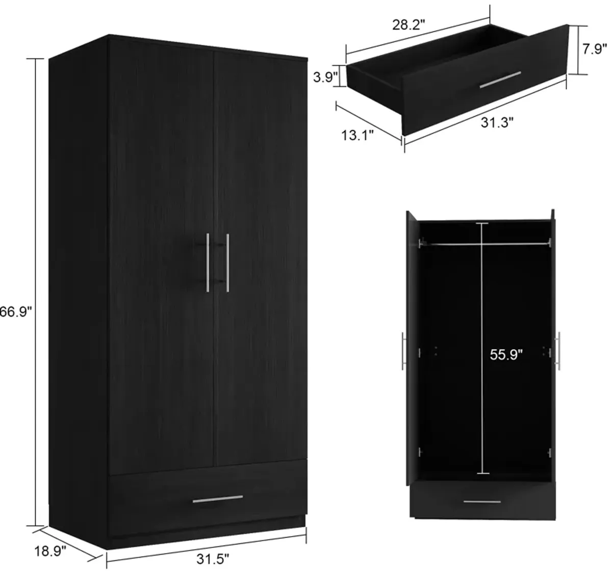 31.5"W x 66.9"H Wardrobe Armoire For Bedroom Saving Saving