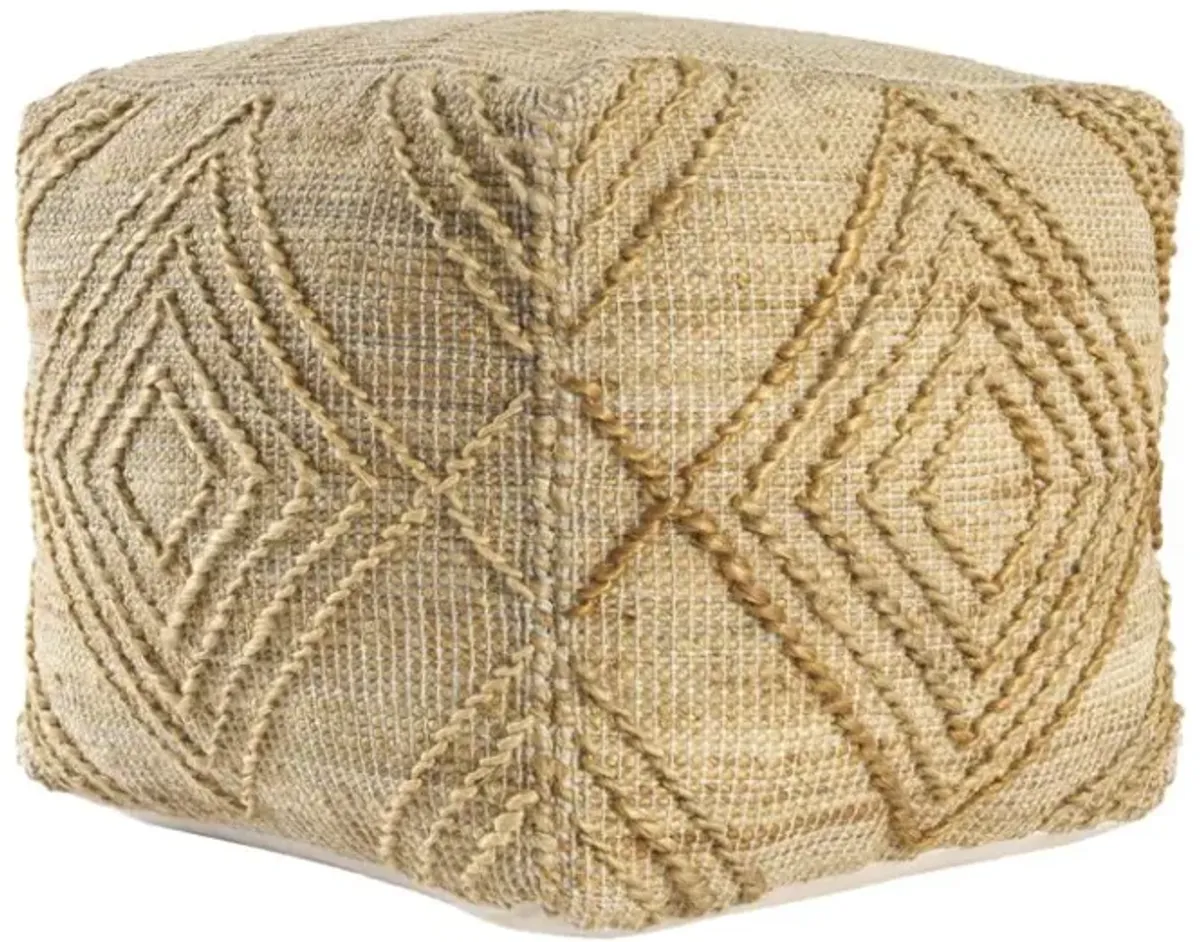 Hivvago 18 Inch Natural Jute Blend Cube Geometric Pouf Ottoman