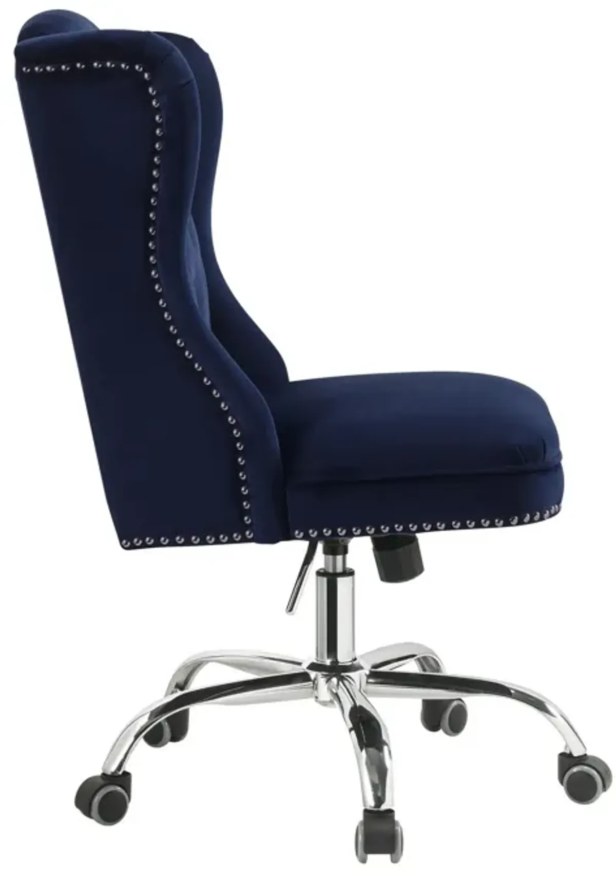 Velvet Upholstered Armless Swivel and Adjustable Tufted Office Chair, Blue-Benzara