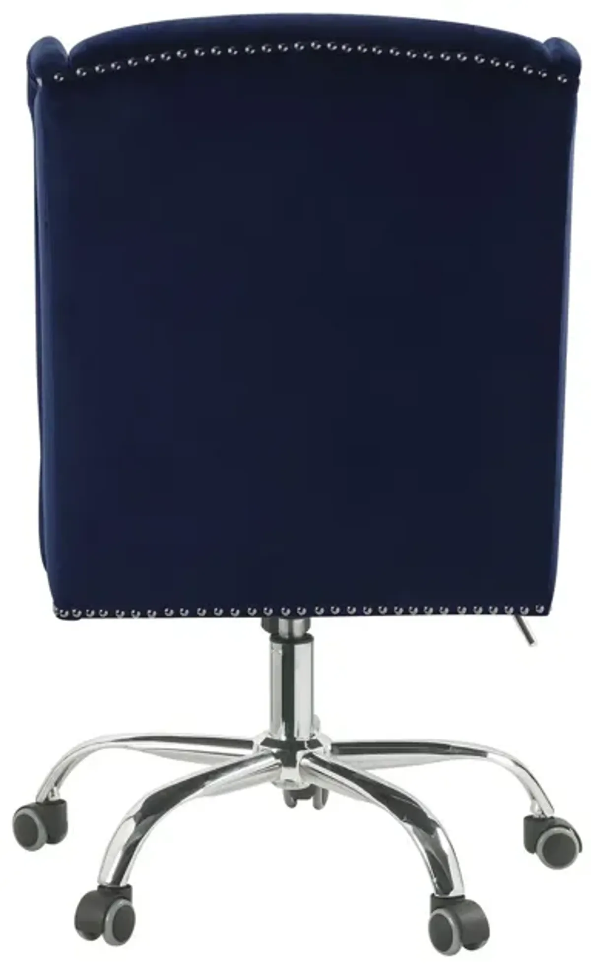 Velvet Upholstered Armless Swivel and Adjustable Tufted Office Chair, Blue-Benzara