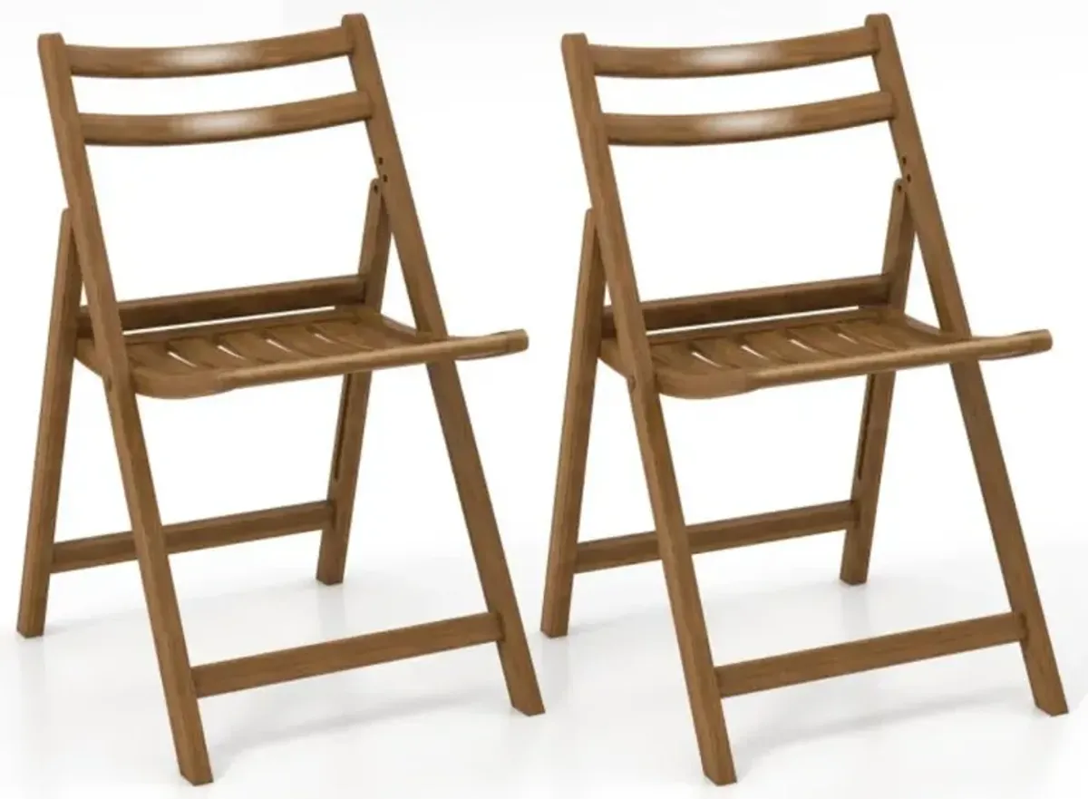 Hivvago Folding Dining Chair Set of 2 with Rubber Wood Frame and Slatted Seat