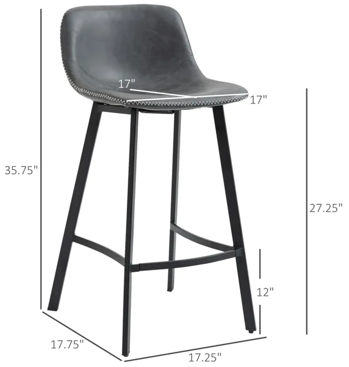 Gray Kitchen Perches: Set of 2 27.25" Industrial Bar Stools