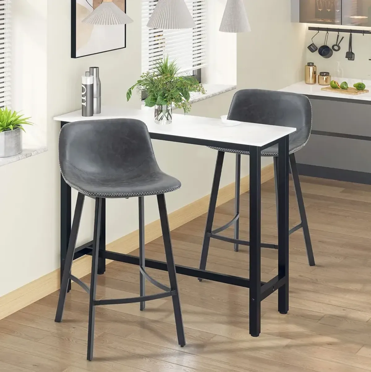 Gray Kitchen Perches: Set of 2 27.25" Industrial Bar Stools