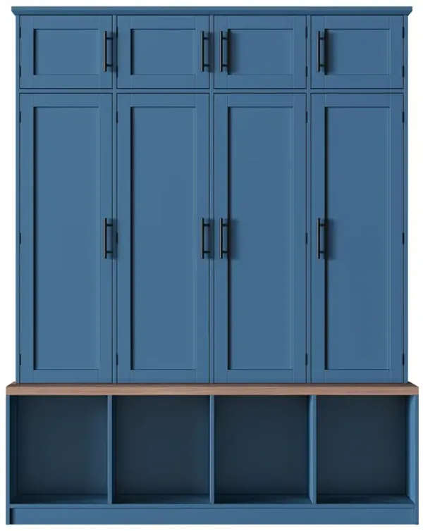 Merax Farmhouse Walnut Hall Tree 4 Hidden Hooks, 8-Door Bench | Shoe Cabinet with Open Storage