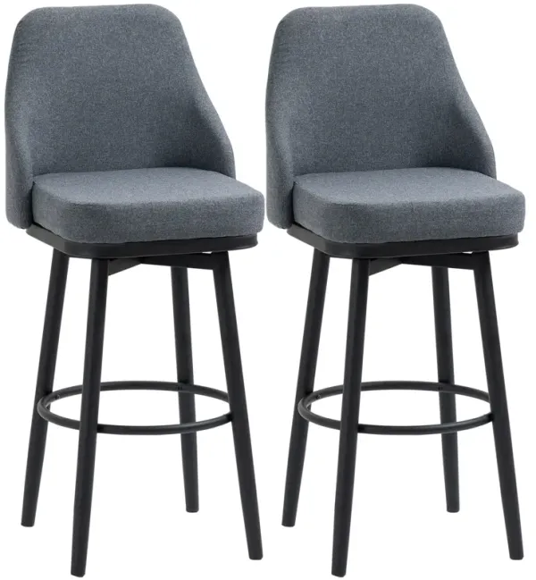 HOMCOM Bar Height Bar Stools Set of 2, Modern 360� Swivel Barstools, 29.5 Inch Seat Height Upholstered Kitchen Chairs with Steel Legs and Footrest, Dark Grey