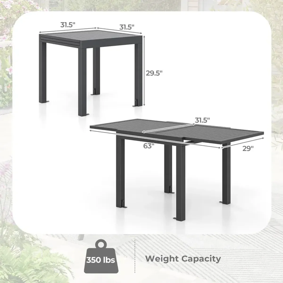 Expandable Patio Dining Table for 4-6 People – Outdoor Dining Table with Adjustable Size