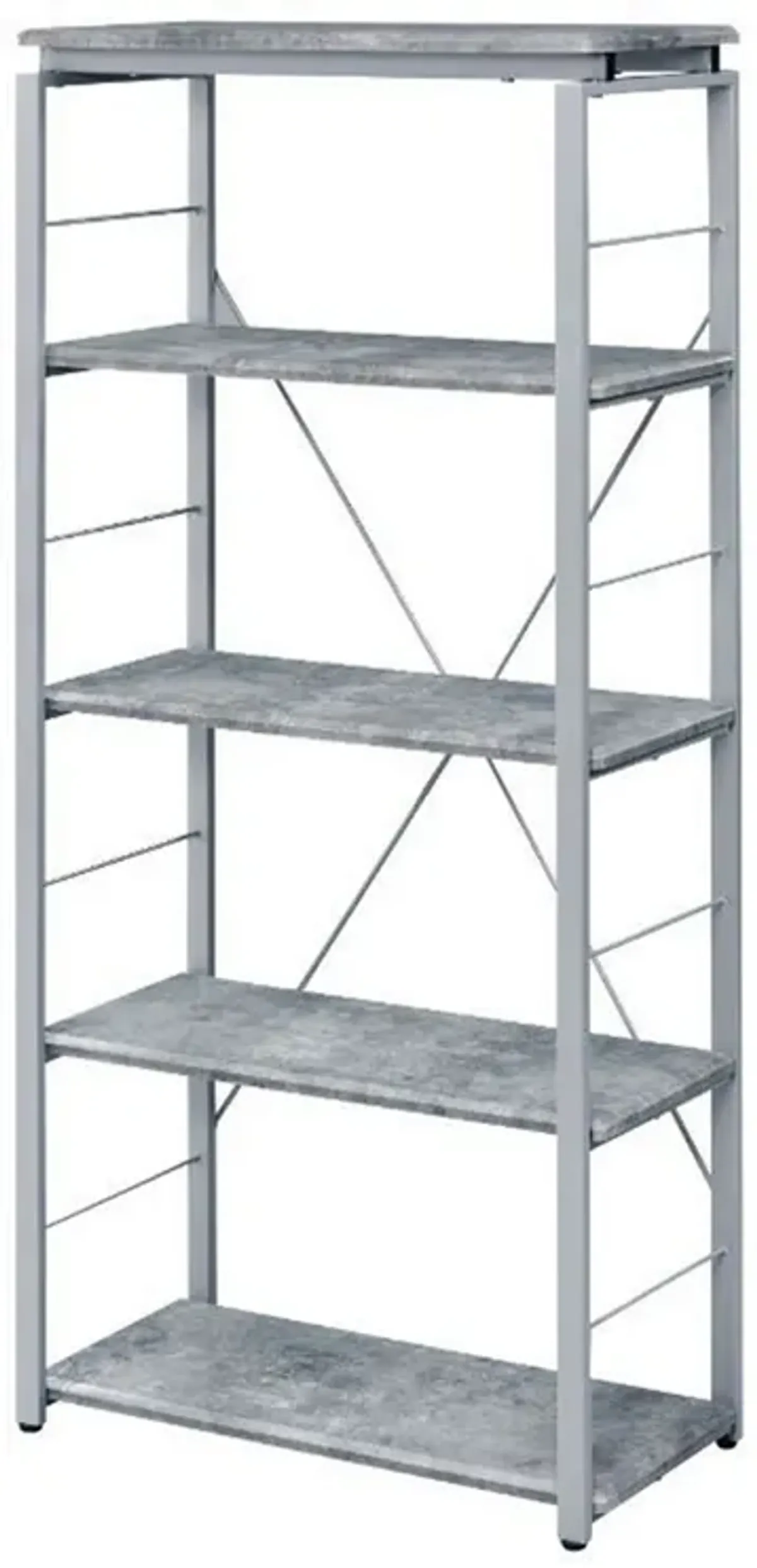 Industrial Bookshelf with 4 Shelves and Open Metal Frame, Silver and Gray-Benzara