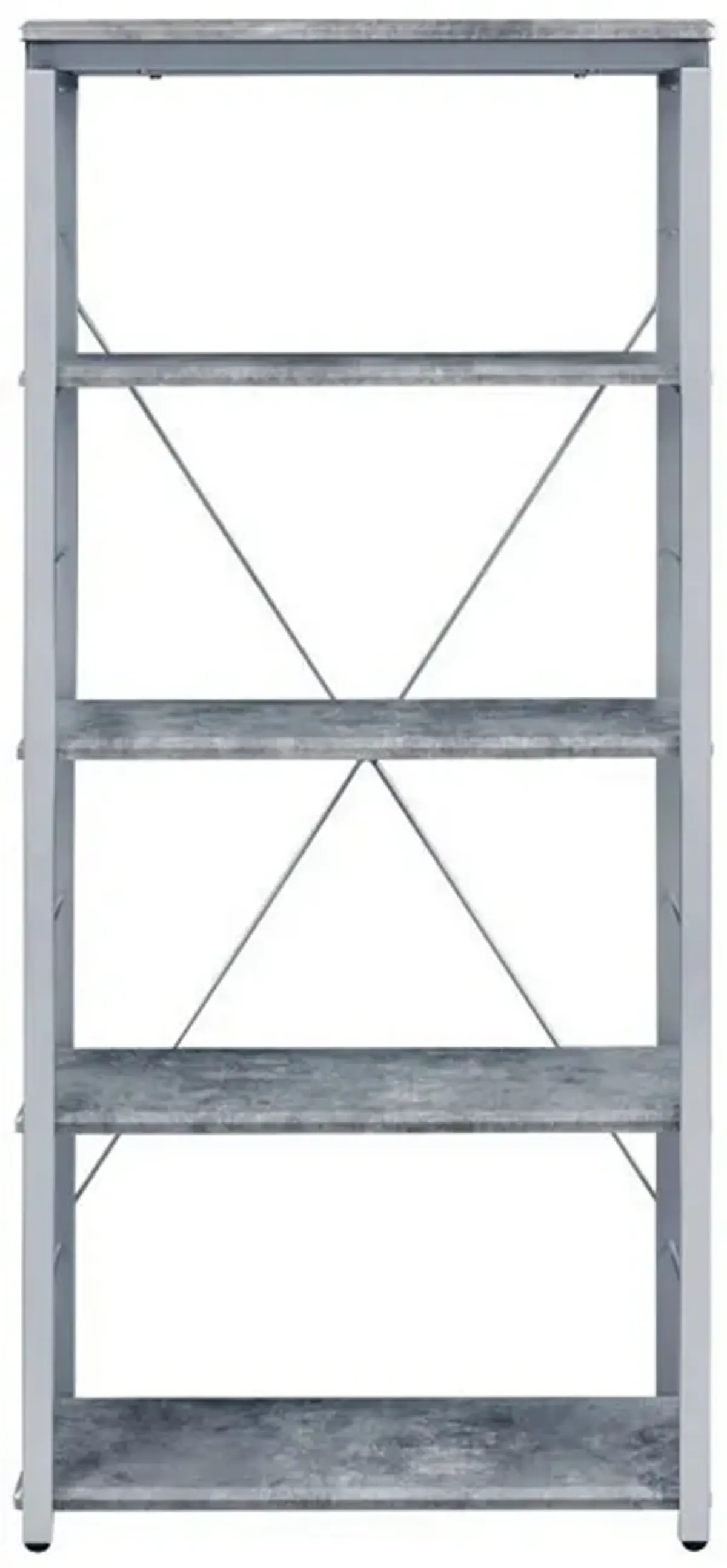 Industrial Bookshelf with 4 Shelves and Open Metal Frame, Silver and Gray-Benzara