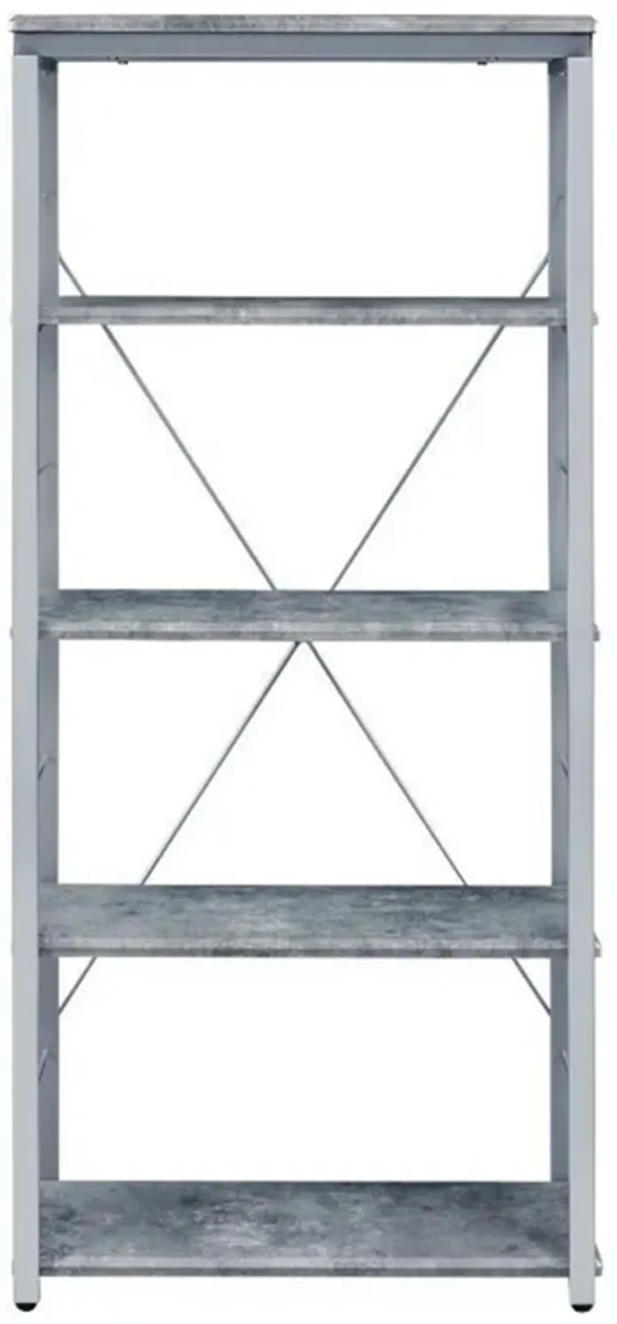 Industrial Bookshelf with 4 Shelves and Open Metal Frame, Silver and Gray-Benzara