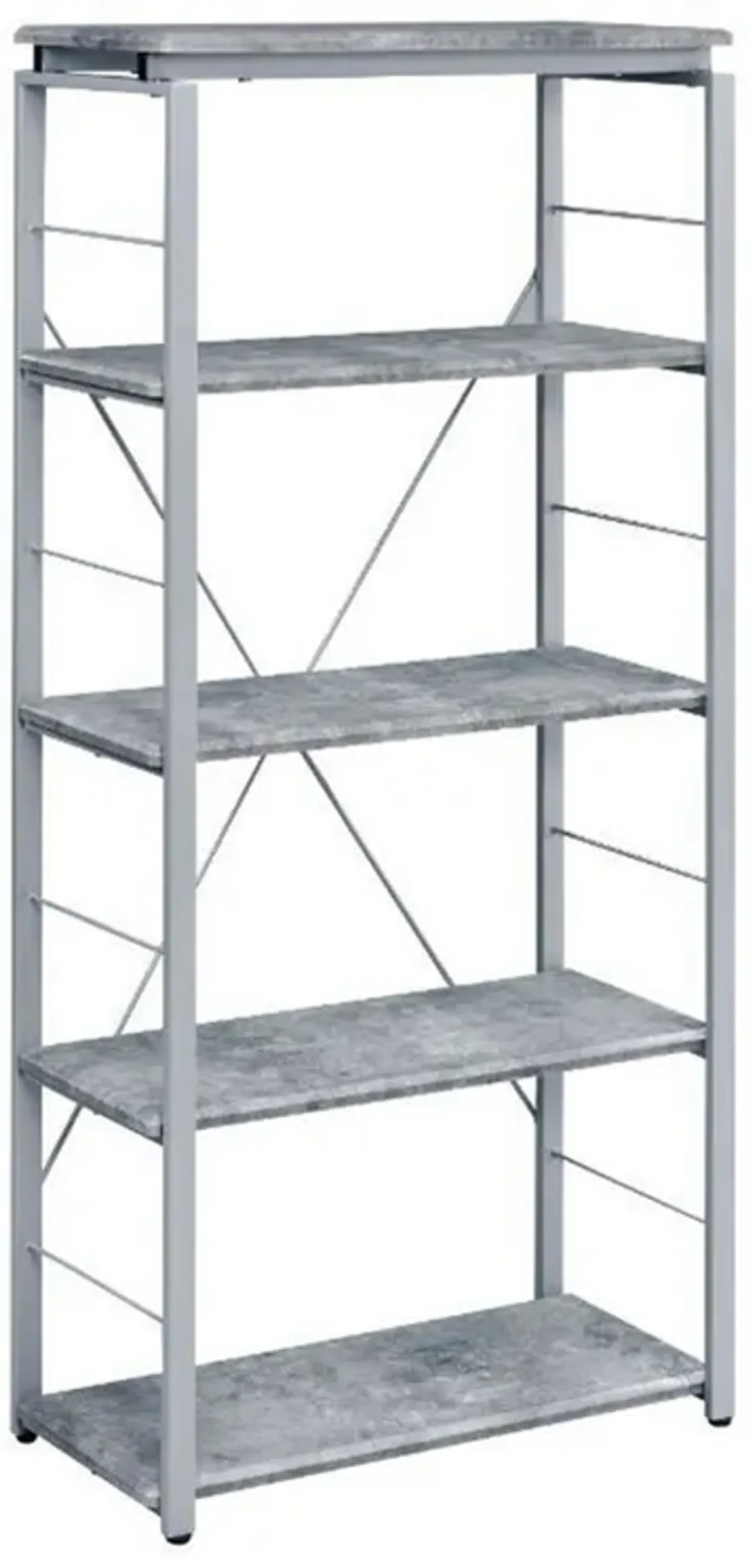 Industrial Bookshelf with 4 Shelves and Open Metal Frame, Silver and Gray-Benzara