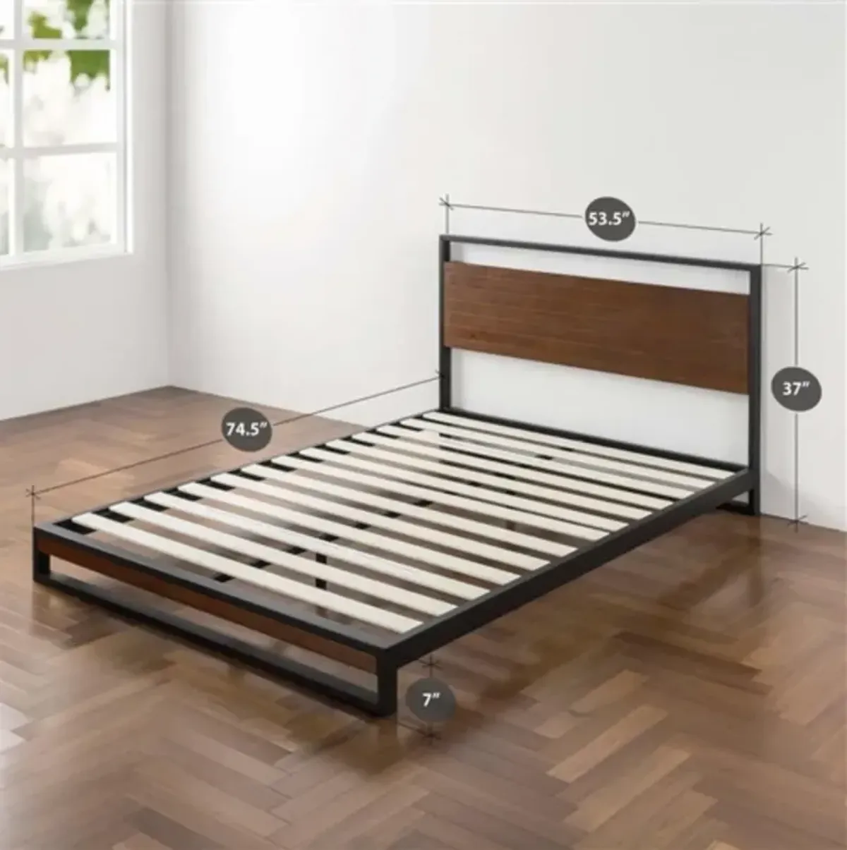 Hivvago Full size Metal Wood Platform Bed Frame with Headboard