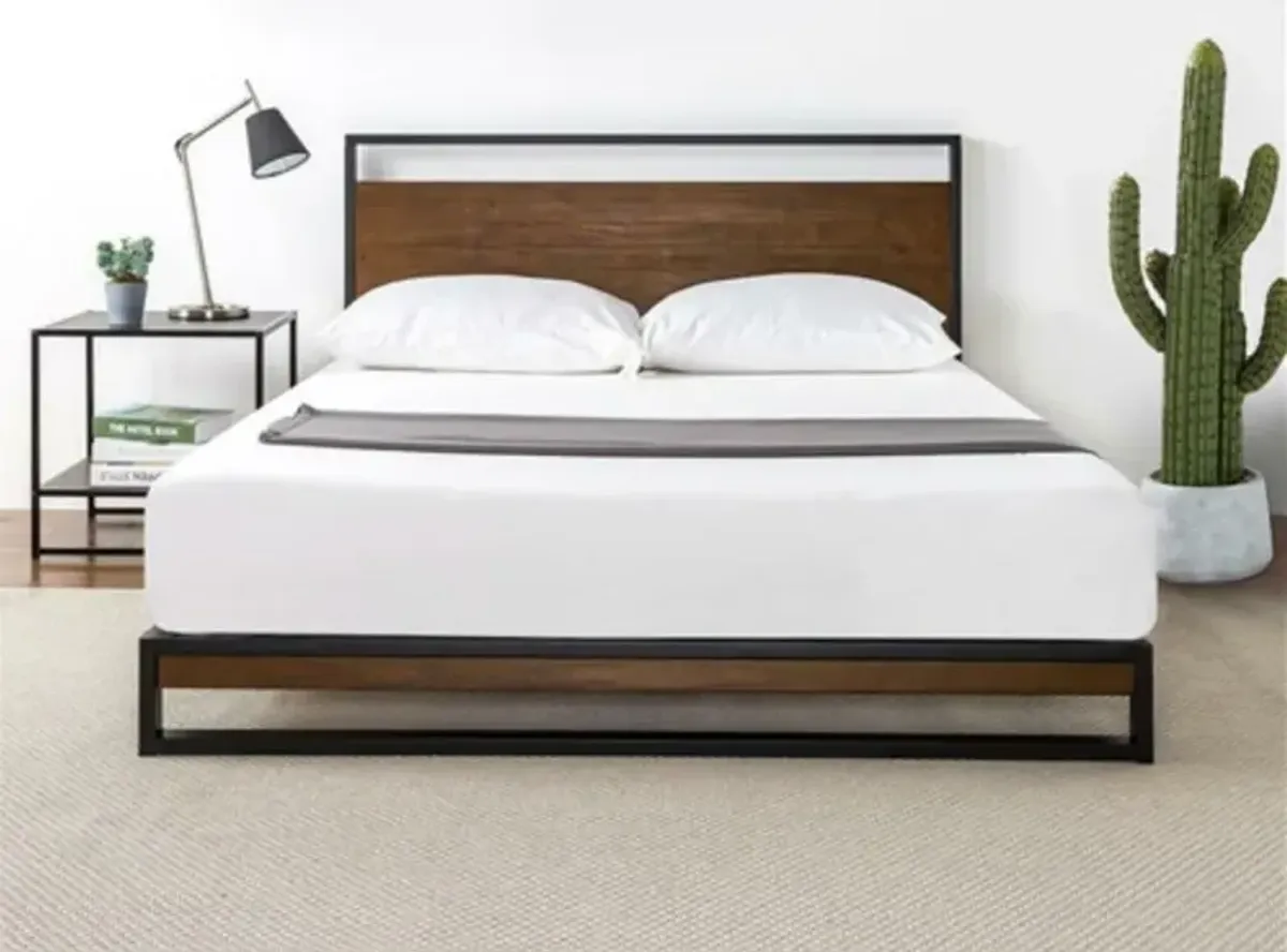 Hivvago Full size Metal Wood Platform Bed Frame with Headboard