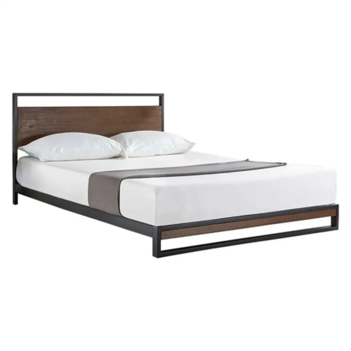 Hivvago Full size Metal Wood Platform Bed Frame with Headboard