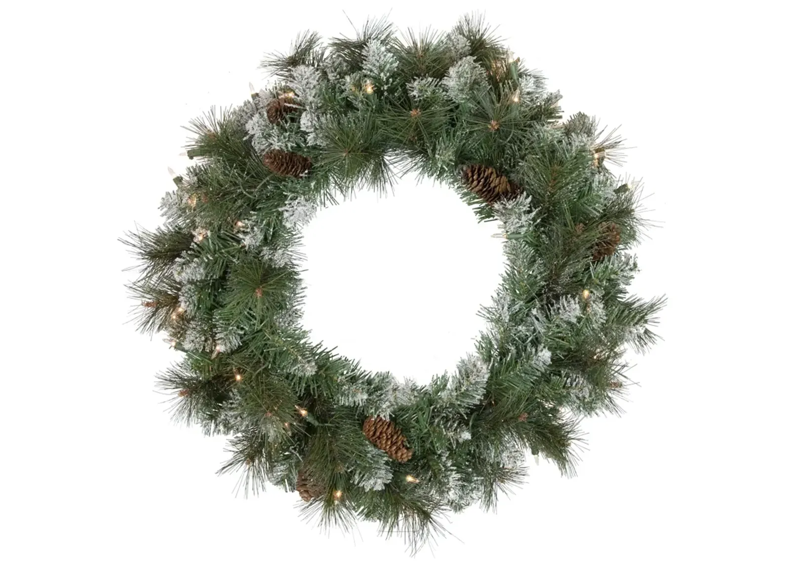 Pre-Lit Snow Valley Pine Artificial Christmas Wreath  24-Inch  Clear Lights