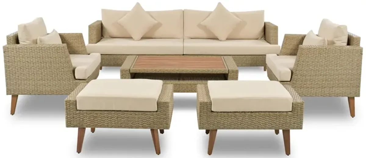 Whisen 6-Pieces All Weather PE Wicker Sofa Set, Outdoor Rattan sofa With Double Cushions