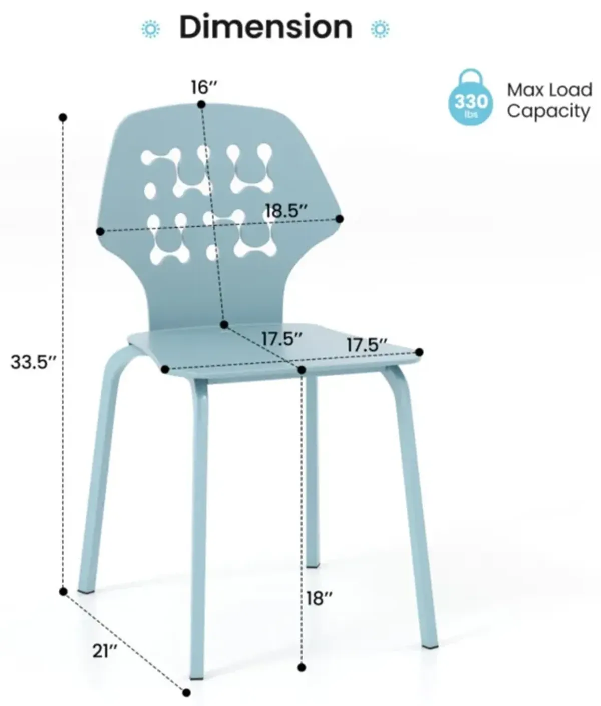 Hivvago Set of 4 Metal Dining Chair with Hollowed Backrest and Metal Legs