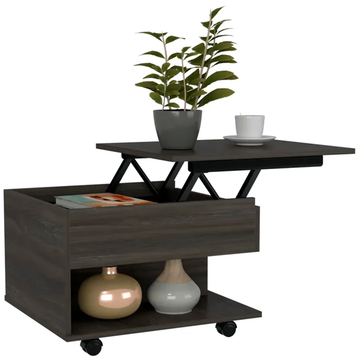 Luanda Lift Top Coffee Table, Casters, One Shelf -White