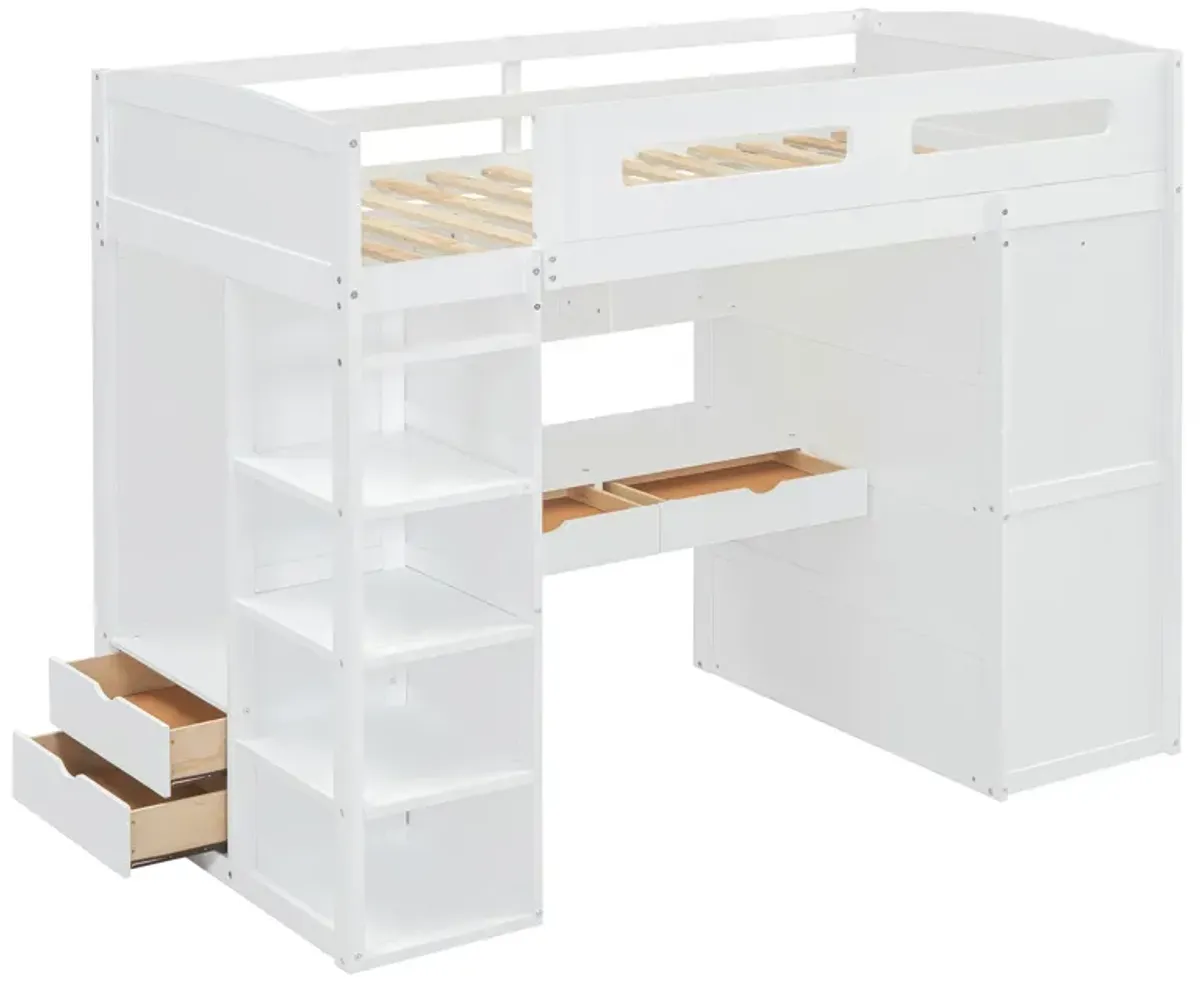 Merax Classical Loft Bed with Desk and Wardrobes