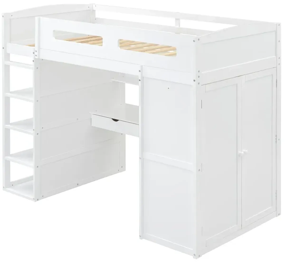 Merax Classical Loft Bed with Desk and Wardrobes