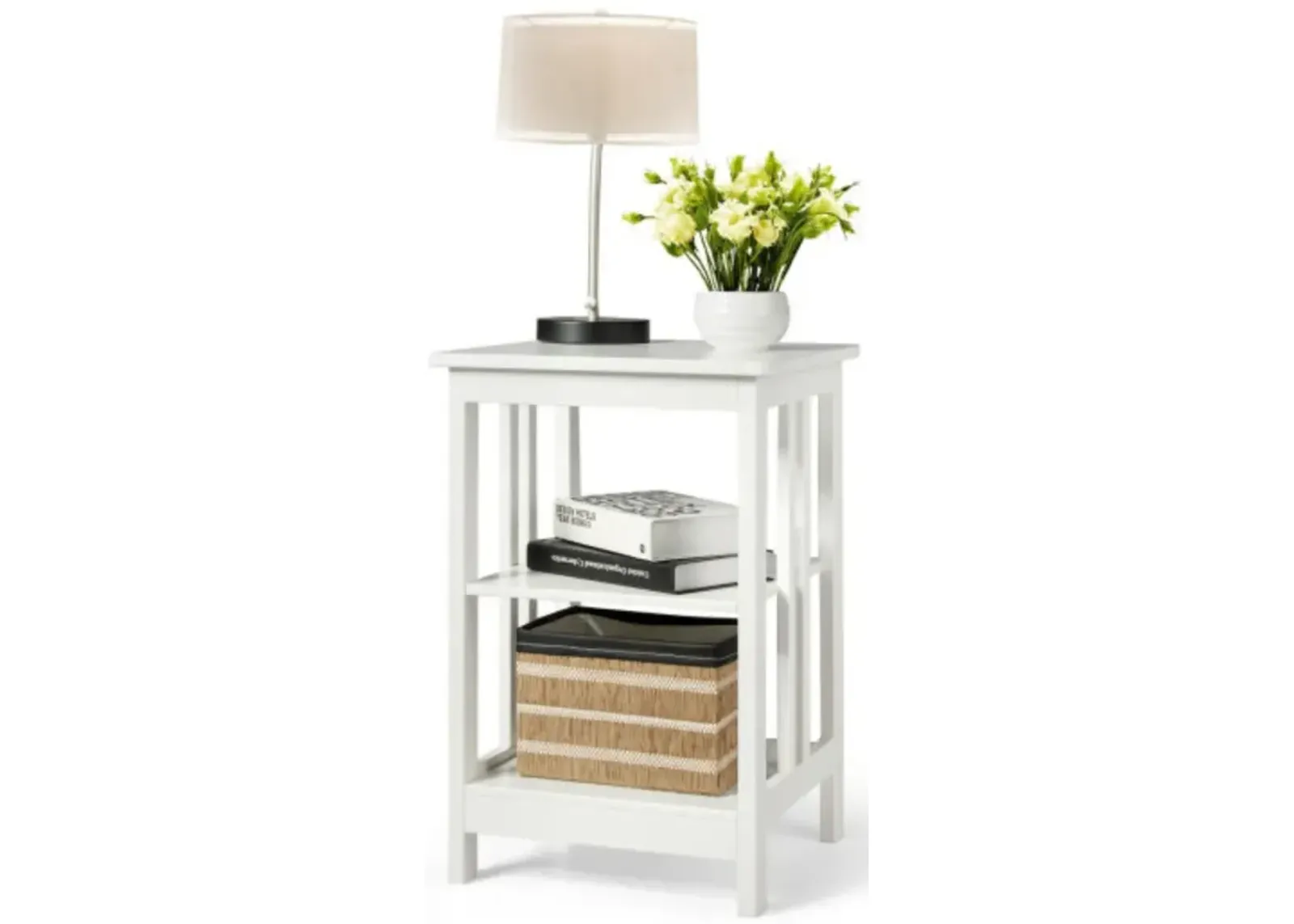 3-Tier Nightstand Side Table with Baffles and Corners