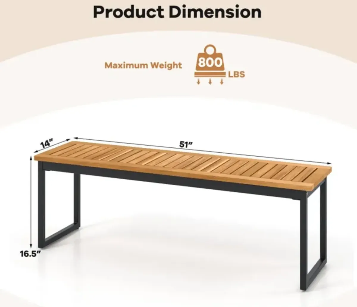 Hivvago Patio Dining Bench Backless with Slatted Seat and Metal Legs