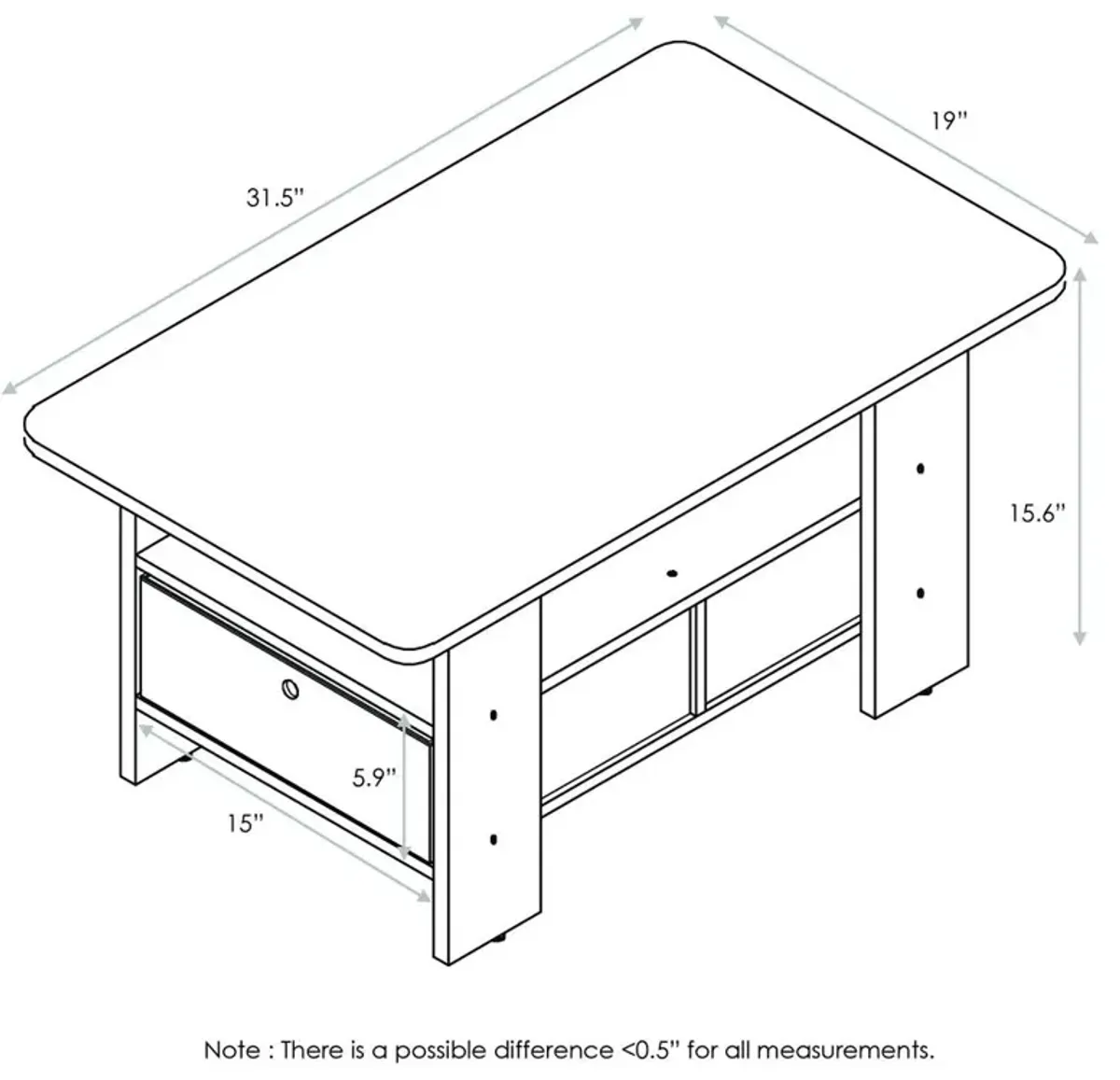 Furinno Andrey Coffee Table with Bin Drawer, Dark Walnut, 11158DWN