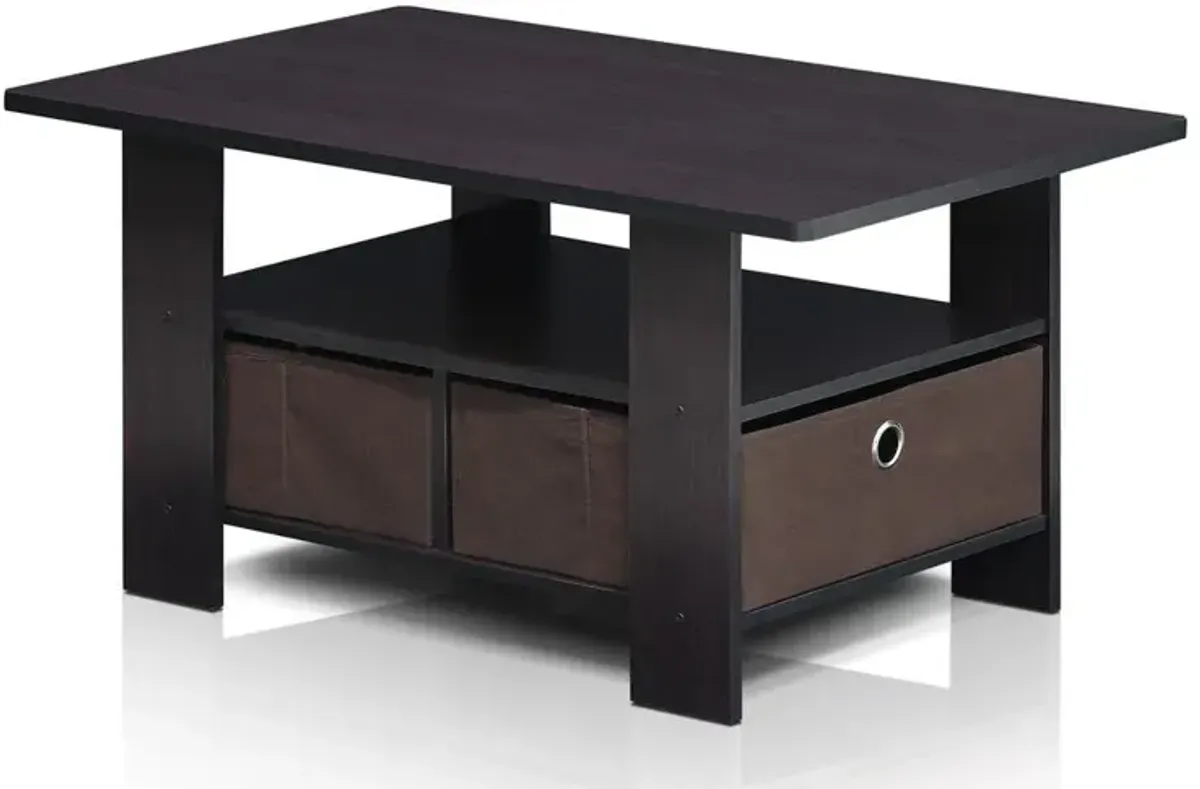 Furinno Andrey Coffee Table with Bin Drawer, Dark Walnut, 11158DWN