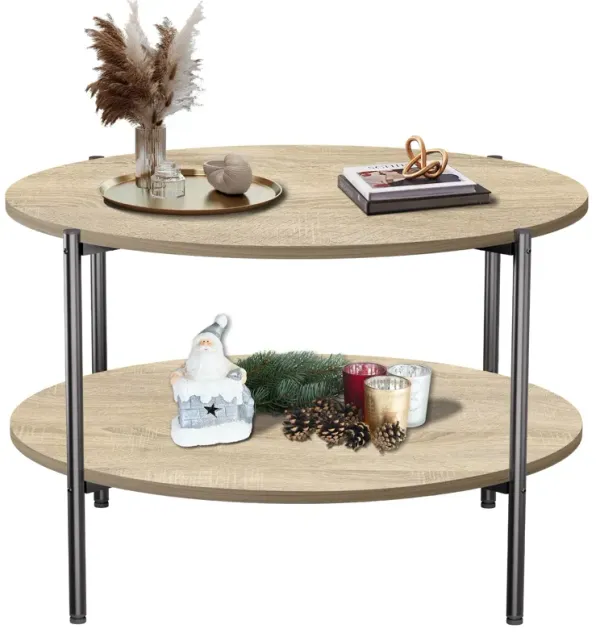 FAMIDGE Round Coffee Table Living Room, 27.6"" Small Coffee Table, 2-Tier Circle Coffee Table with Storage Shelf, Circular Wood