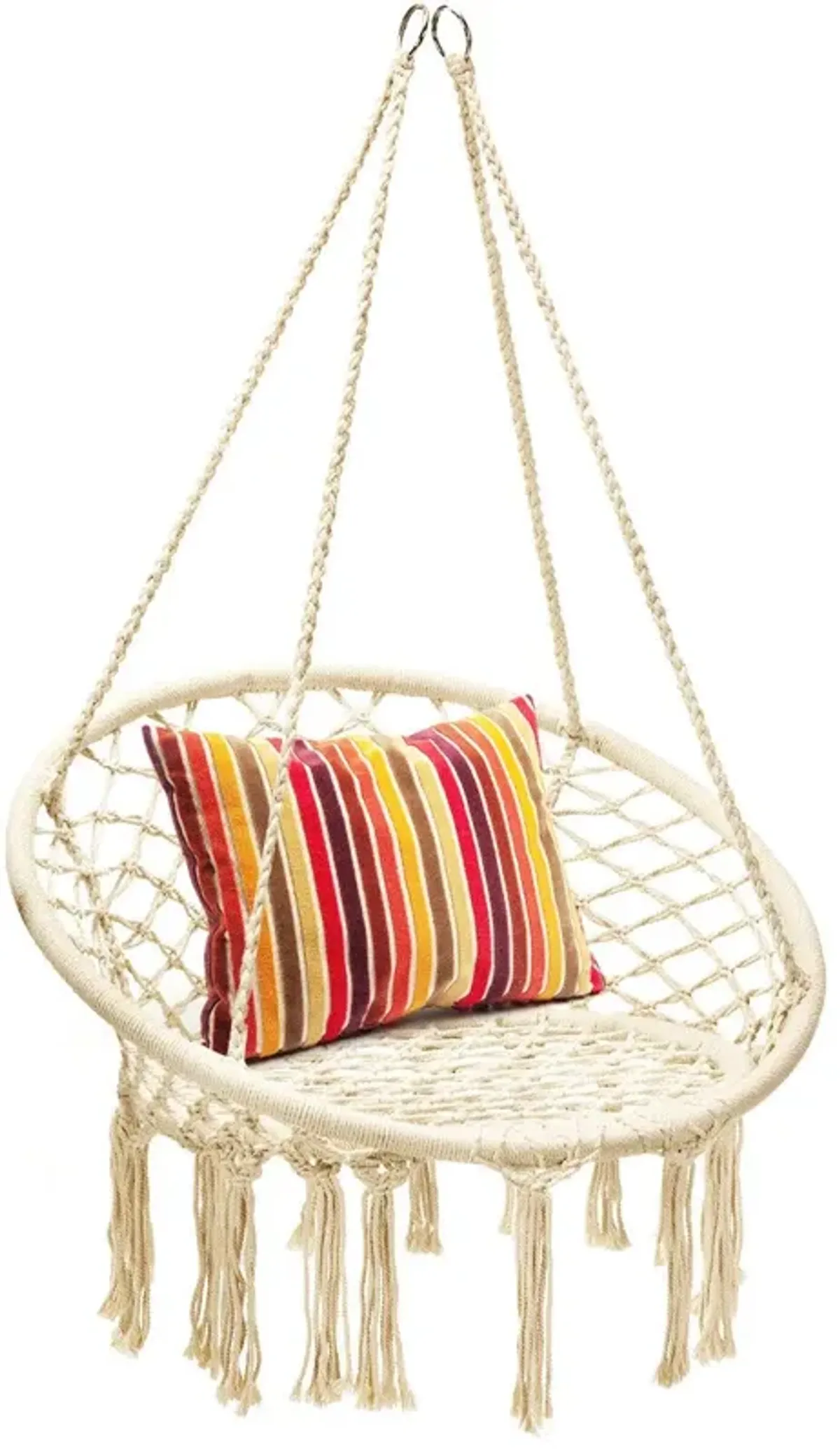 Hanging Macrame Hammock Chair with Handwoven Cotton Backrest