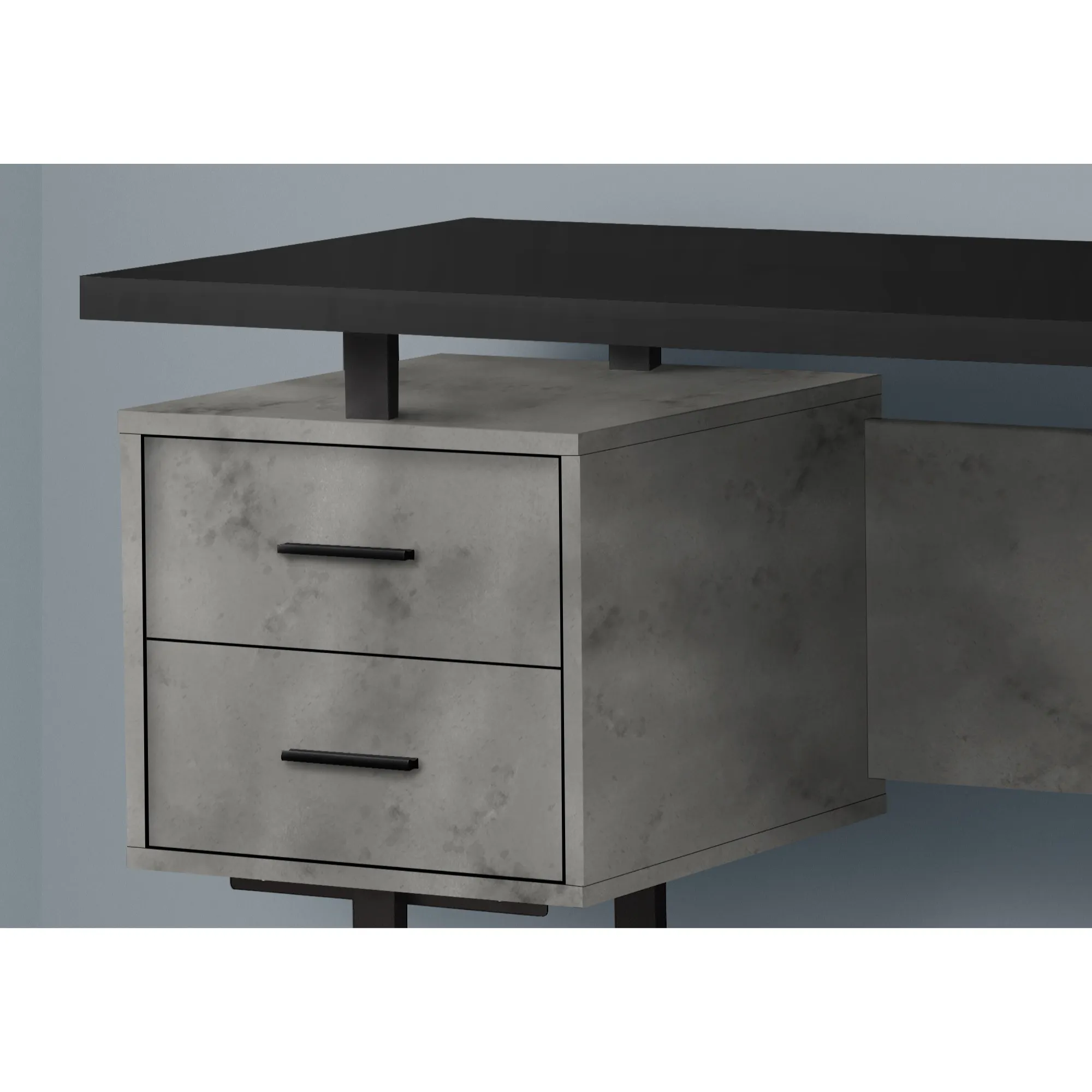 Monarch Specialties Computer Desk, Home Office, Laptop, Left, Right Set-Up, Storage Drawers, 60"L, Work, Metal, Laminate, Grey, Black, Contemporary, Modern