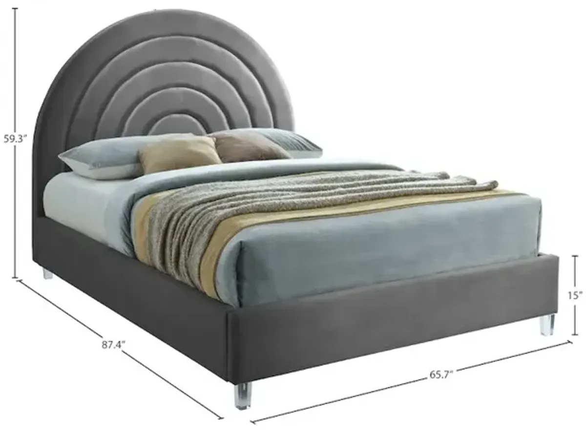 Meridian Furniture Rainbow Grey Velvet Queen Bed