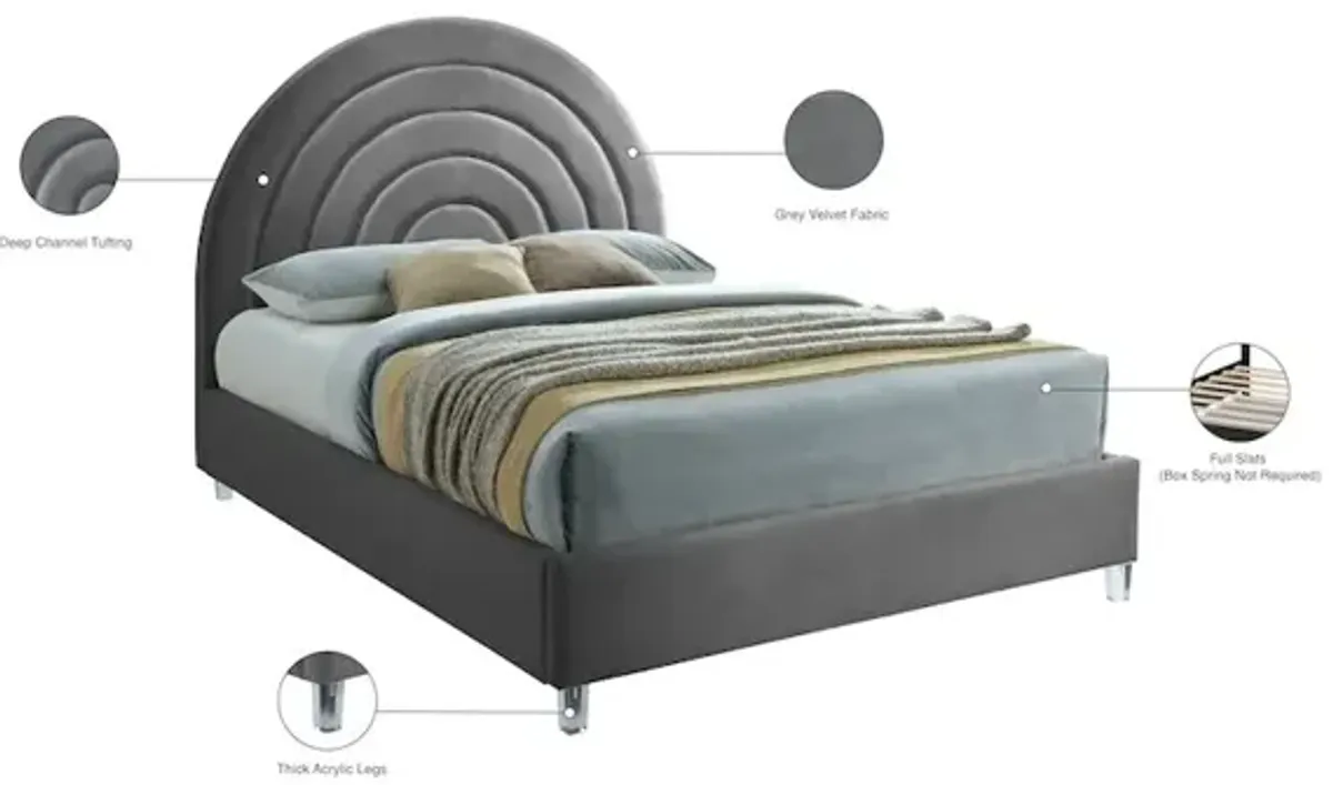 Meridian Furniture Rainbow Grey Velvet Queen Bed