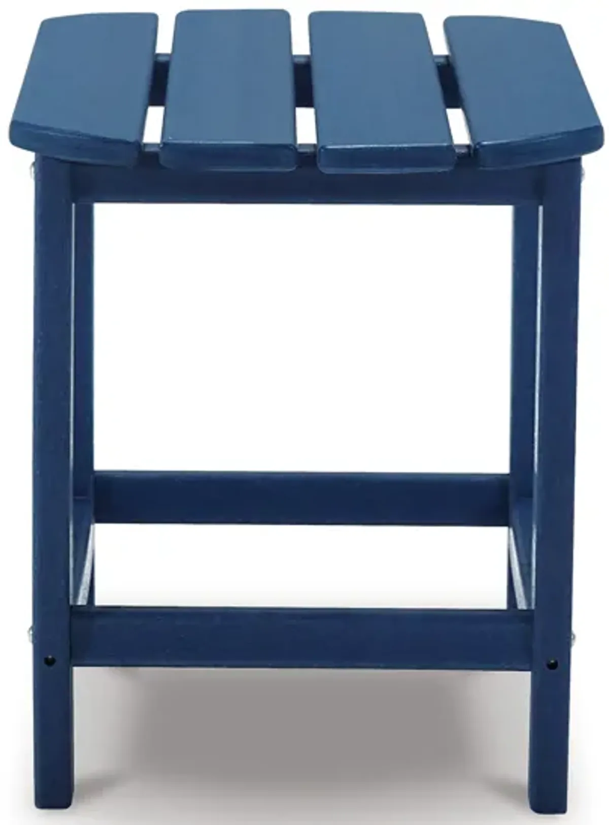 Suen 19 Inch End Table, Outdoor Blue Polyethylene Slatted Top, Steel Frame - Benzara