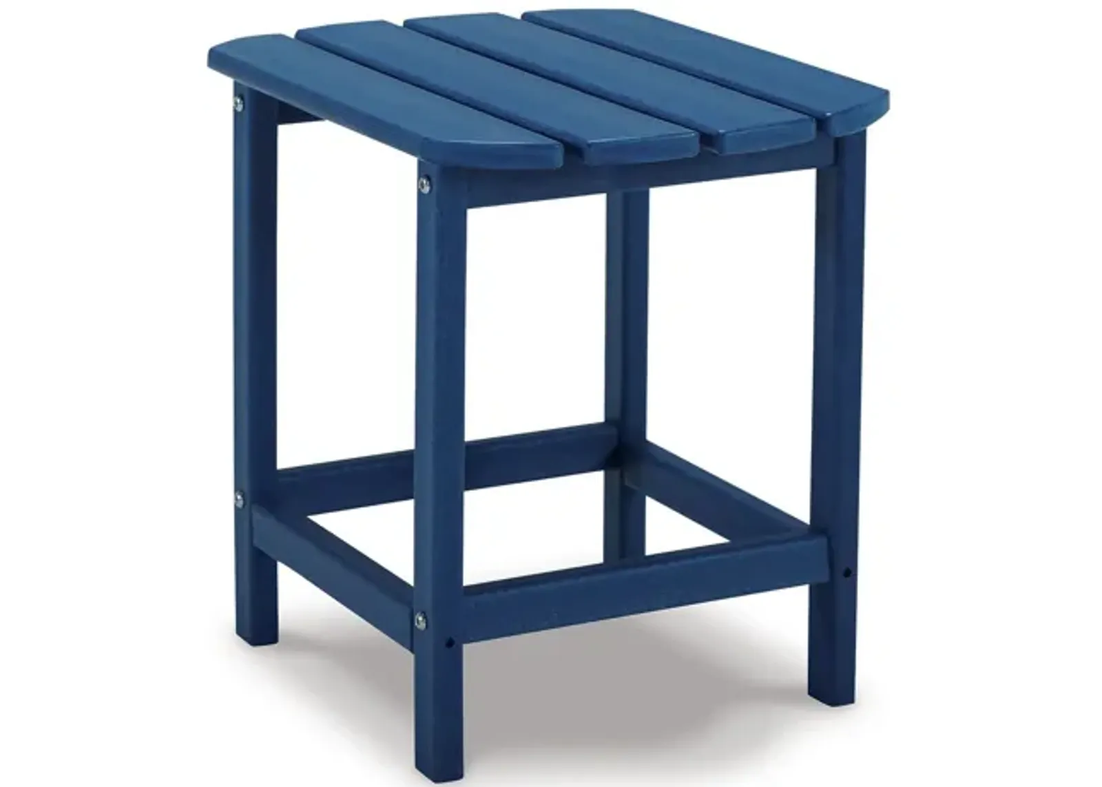 Suen 19 Inch End Table, Outdoor Blue Polyethylene Slatted Top, Steel Frame - Benzara