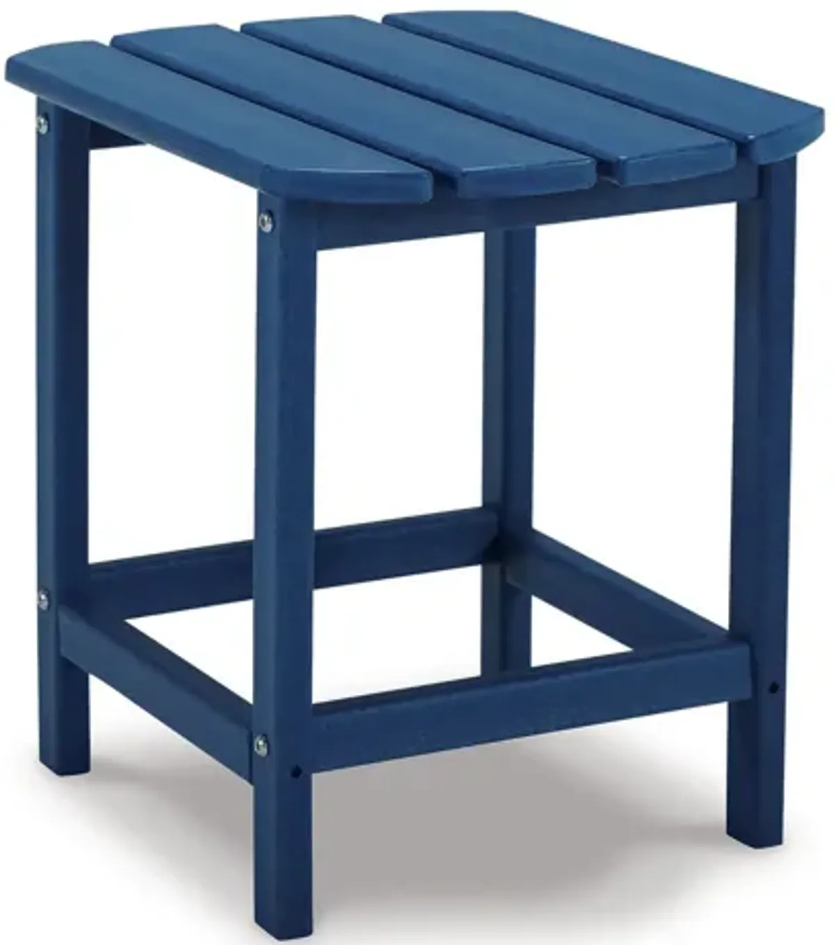 Suen 19 Inch End Table, Outdoor Blue Polyethylene Slatted Top, Steel Frame - Benzara