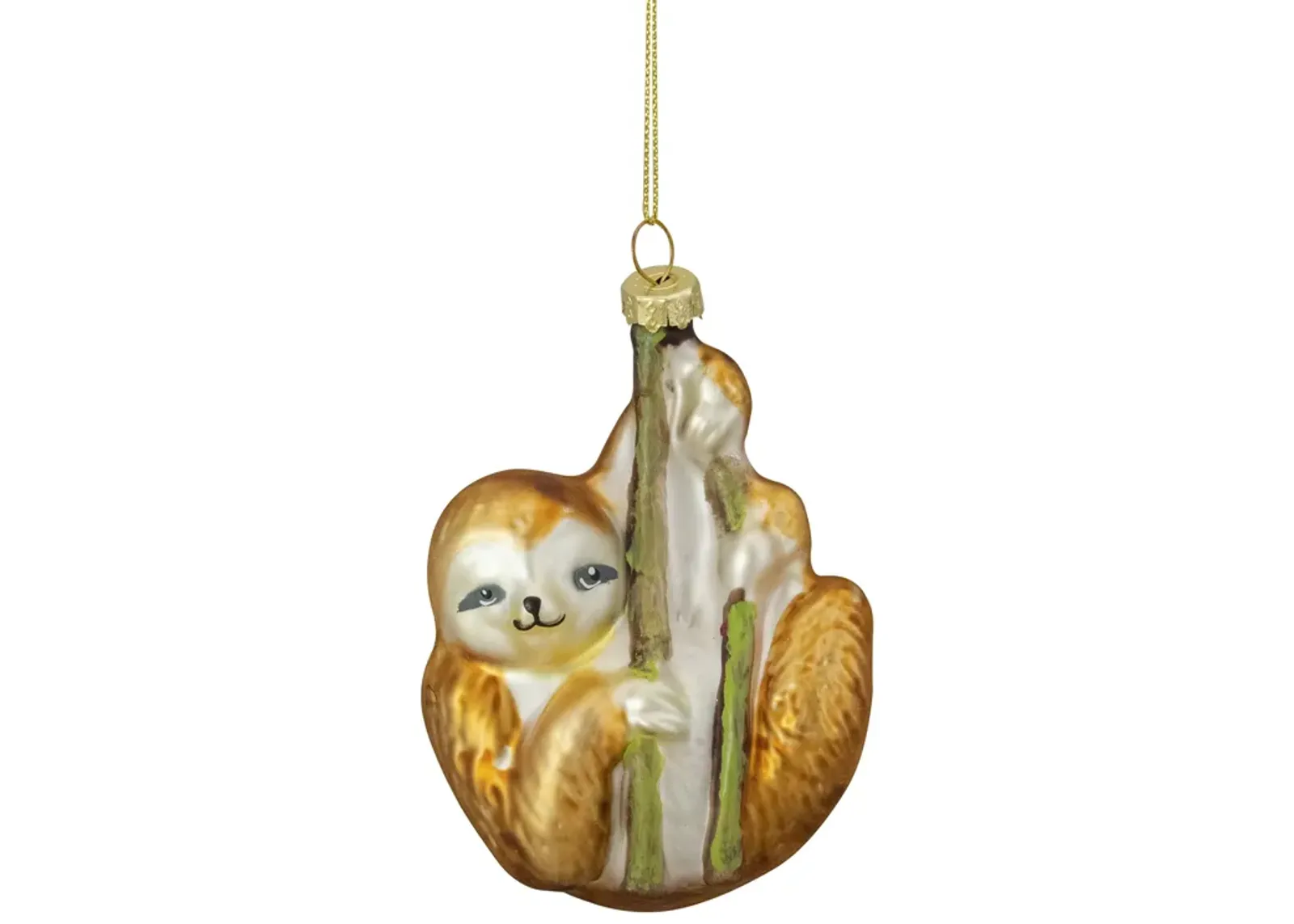 4" Gold Sloth with Bamboo Glass Christmas Ornament