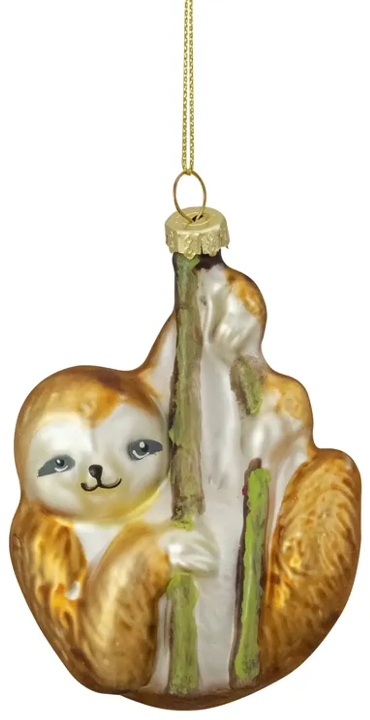 4" Gold Sloth with Bamboo Glass Christmas Ornament