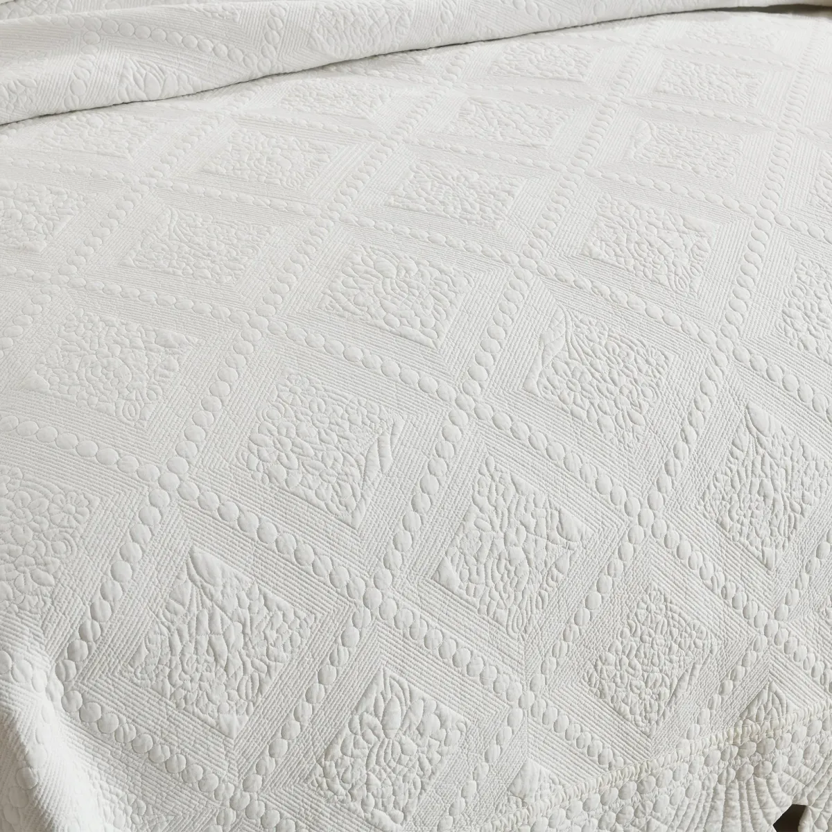 MarCielo 100% Cotton Oversized Bedspread Quilt Set Embroidery TK