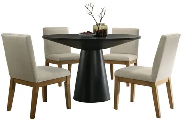 Yuvi 5 Piece Dining Table and Chair Set, Round, Beige, Black and Brown - Benzara