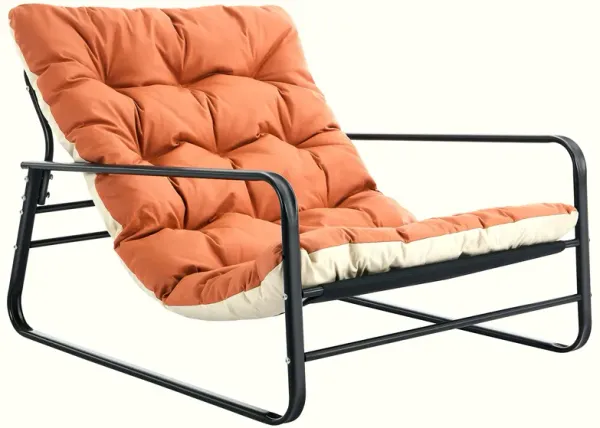 HomeMiYN Patio Outdoor Lounge Chair,Oversized Comfy Sling Recliner Chair,Support 500lbs with Extra Thick Puffy Cushion,Modern Outside Furniture Set for Backyard,Garden,Porch,Poolside,Orange/Beige