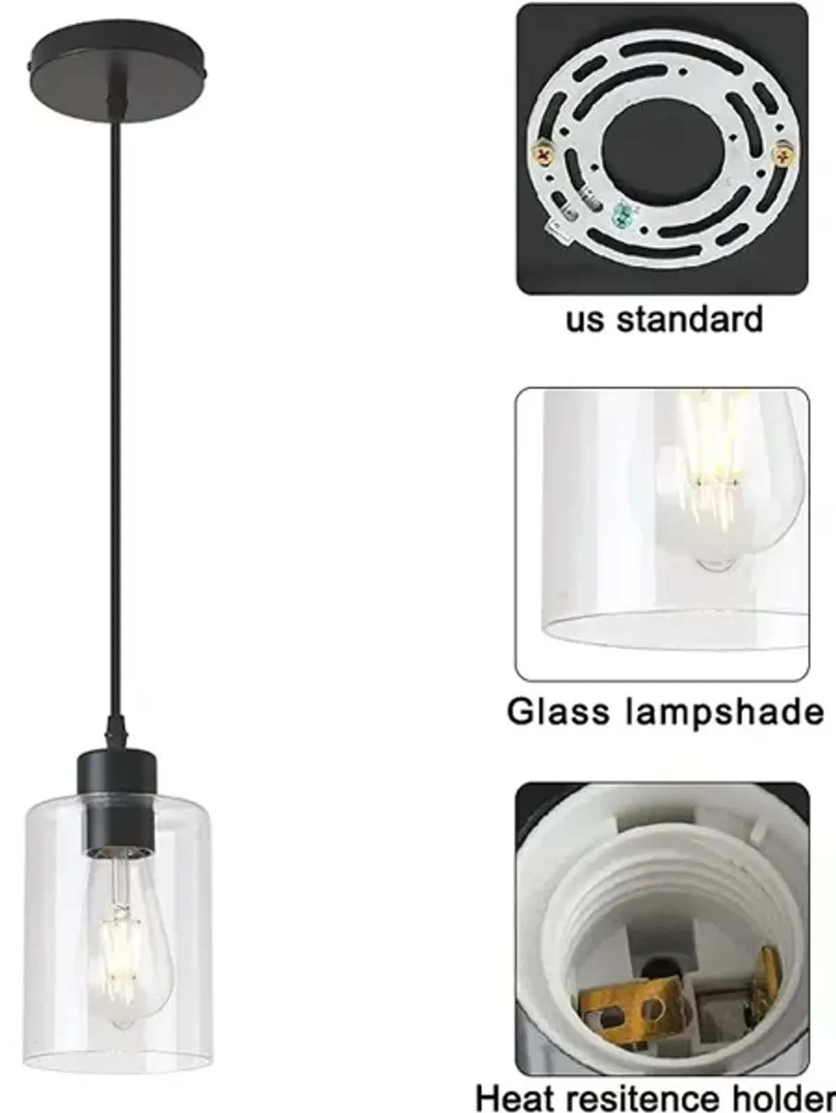 KLSS Modern Black Farmhouse Clear Glass Cylinder Pendant Light Fixture 2 Pack