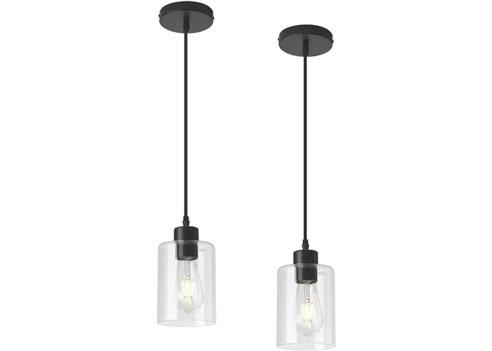 KLSS Modern Black Farmhouse Clear Glass Cylinder Pendant Light Fixture 2 Pack