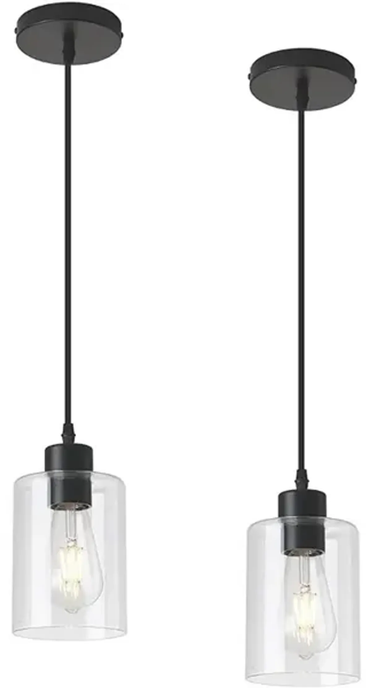 KLSS Modern Black Farmhouse Clear Glass Cylinder Pendant Light Fixture 2 Pack