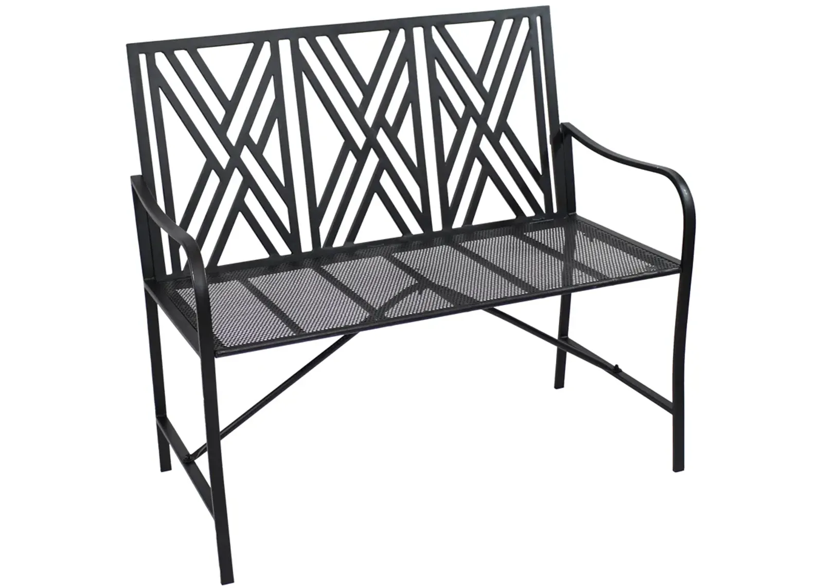 Sunnydaze 2-Person Geometric Lattice Iron Outdoor Garden Bench - Black