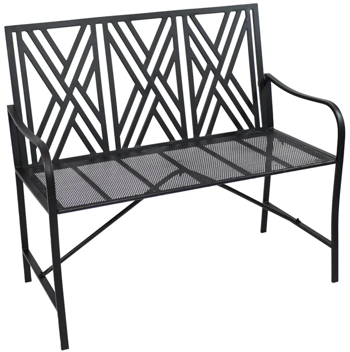 Sunnydaze 2-Person Geometric Lattice Iron Outdoor Garden Bench - Black